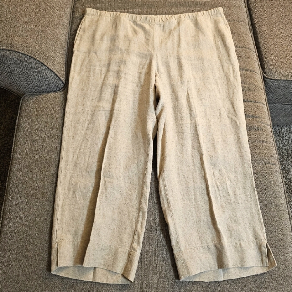 J. Jill Love Linen Cream Relaxed Lagenlook Casual Wide Leg Capris Size Large